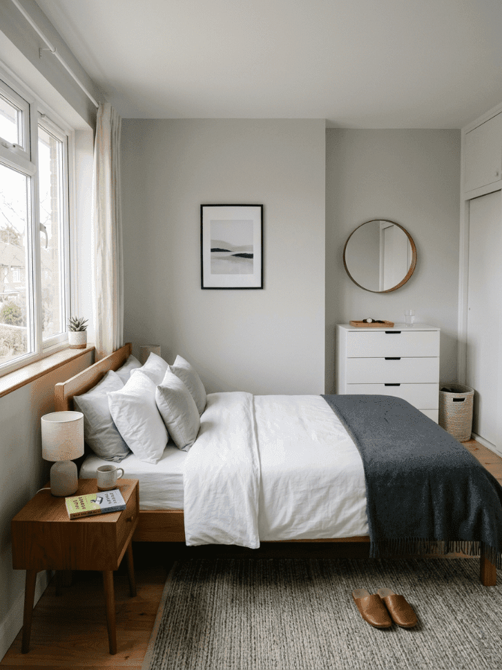 organized adult bedroom with minimal decor